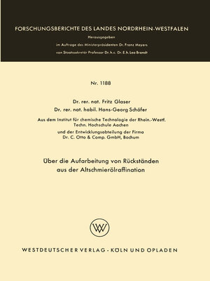 cover image of Über die Aufarbeitung von Rückständen aus der Altschmierölraffination